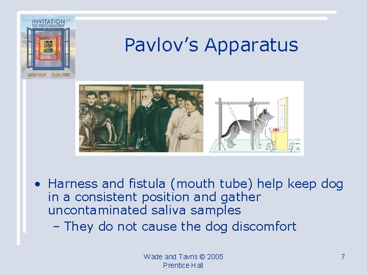 Pavlov’s Apparatus • Harness and fistula (mouth tube) help keep dog in a consistent