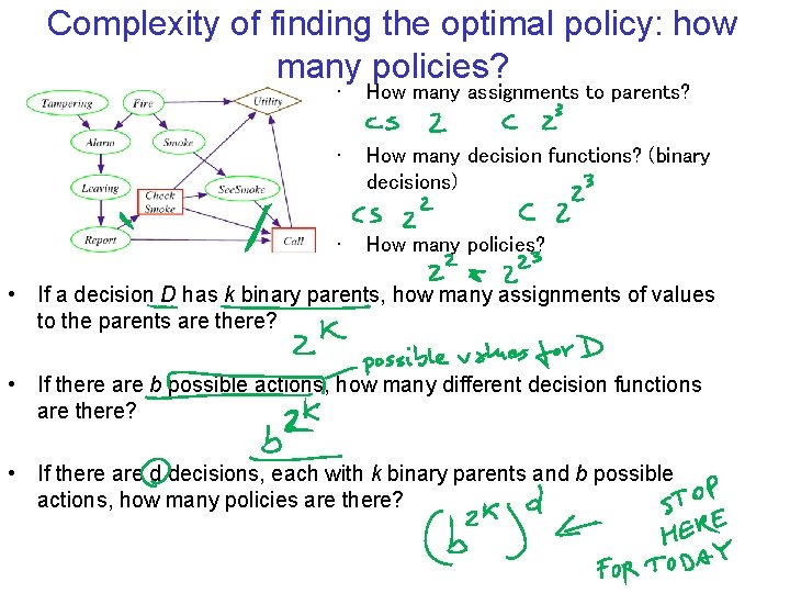 Complexity of finding the optimal policy: how many policies? • How many assignments to