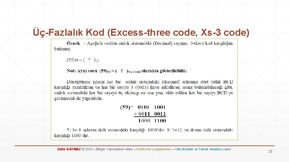 Üç-Fazlalık Kod (Excess-three code, Xs-3 code) Sefer KAYMAZ © 2018 – Bilişim Teknolojileri Alanı