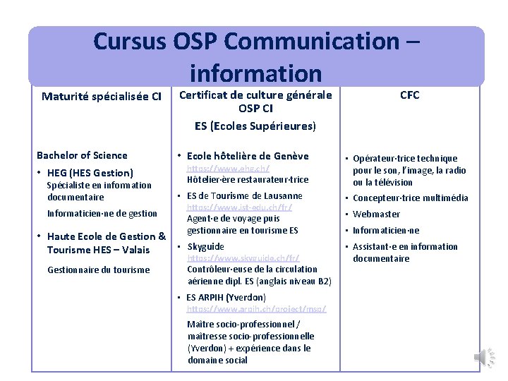 Cursus OSP Communication – information Maturité spécialisée CI Bachelor of Science • HEG (HES