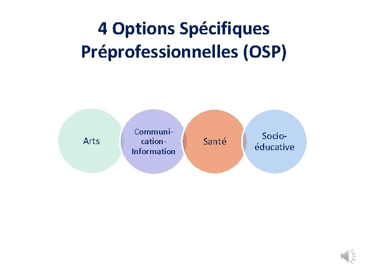 4 Options Spécifiques Préprofessionnelles (OSP) Arts Communication. Information Santé Socioéducative 