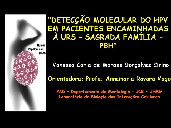 “DETECÇÃO MOLECULAR DO HPV EM PACIENTES ENCAMINHADAS À URS – SAGRADA FAMÍLIA PBH” Vanessa