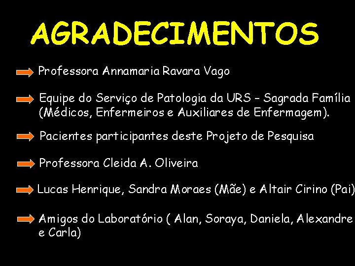 AGRADECIMENTOS Professora Annamaria Ravara Vago Equipe do Serviço de Patologia da URS – Sagrada