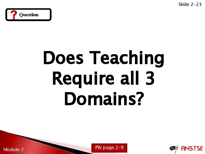 Slide 2 -23 Question Does Teaching Require all 3 Domains? Module 2 PW page