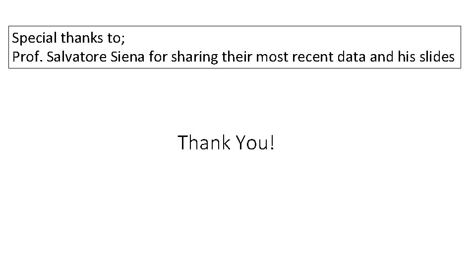 Special thanks to; Prof. Salvatore Siena for sharing their most recent data and his