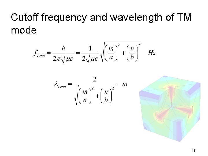 Cutoff frequency and wavelength of TM mode 11 