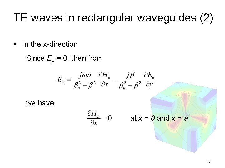 TE waves in rectangular waveguides (2) • In the x-direction Since Ey = 0,