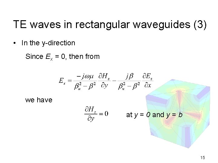 TE waves in rectangular waveguides (3) • In the y-direction Since Ex = 0,