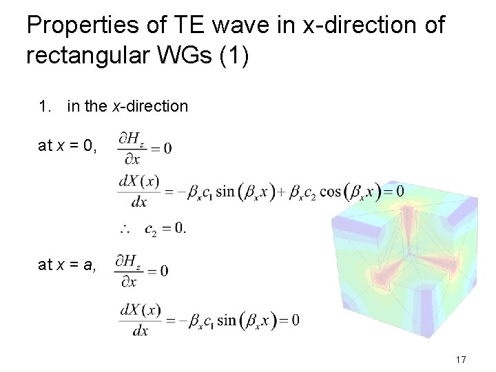 Properties of TE wave in x-direction of rectangular WGs (1) 1. in the x-direction