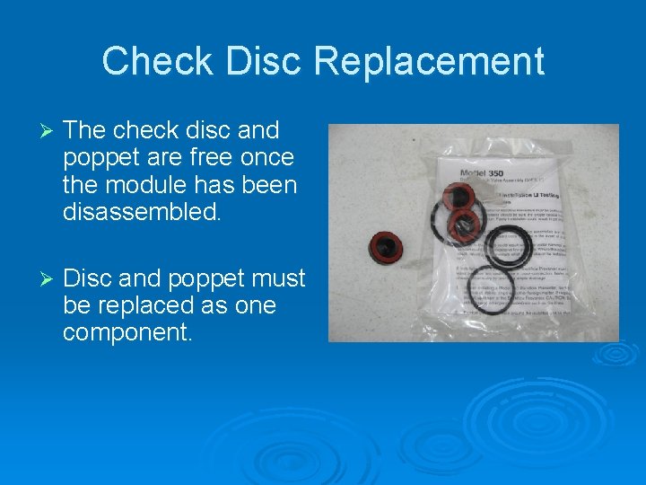 Check Disc Replacement Ø The check disc and poppet are free once the module