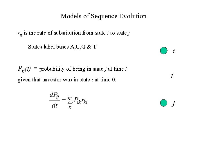 Models of Sequence Evolution rij is the rate of substitution from state i to