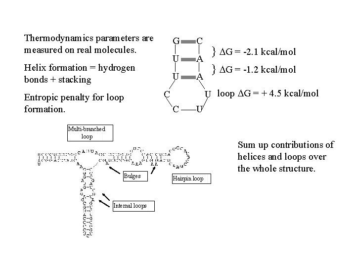 Thermodynamics parameters are measured on real molecules. Helix formation = hydrogen bonds + stacking