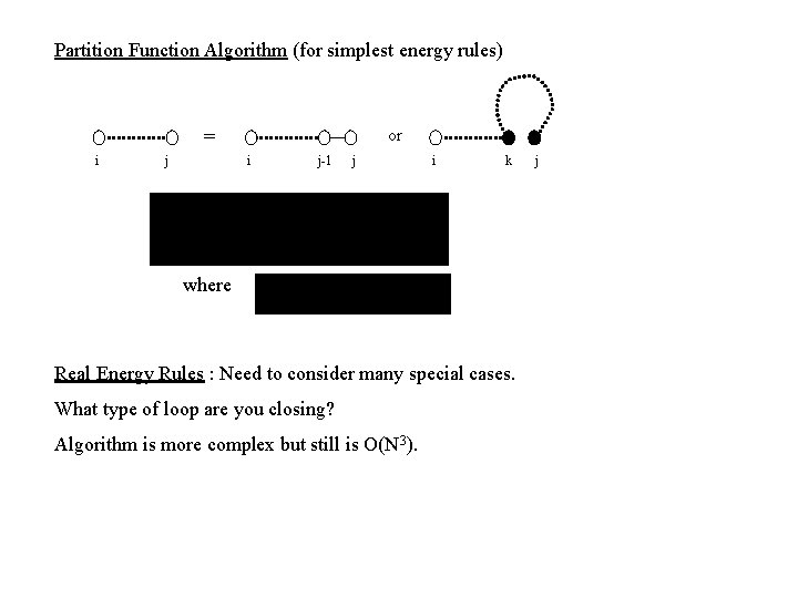 Partition Function Algorithm (for simplest energy rules) or = i j-1 j i k