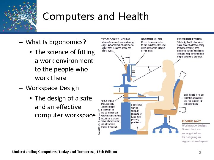 Computers and Health – What Is Ergonomics? • The science of fitting a work