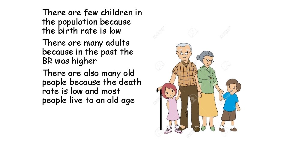 There are few children in the population because the birth rate is low There There are few children in the population because the birth rate is low There