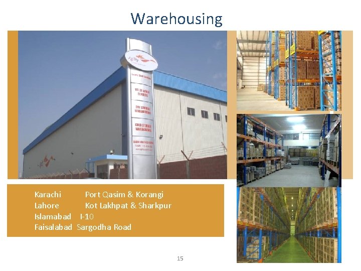 Warehousing Karachi Port Qasim & Korangi Lahore Kot Lakhpat & Sharkpur Islamabad I-10 Faisalabad