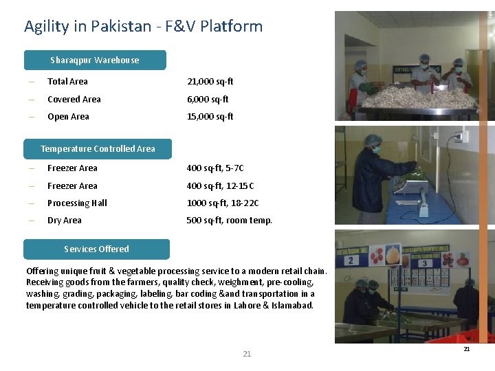 Agility in Pakistan - F&V Platform Sharaqpur Warehouse – Total Area 21, 000 sq-ft