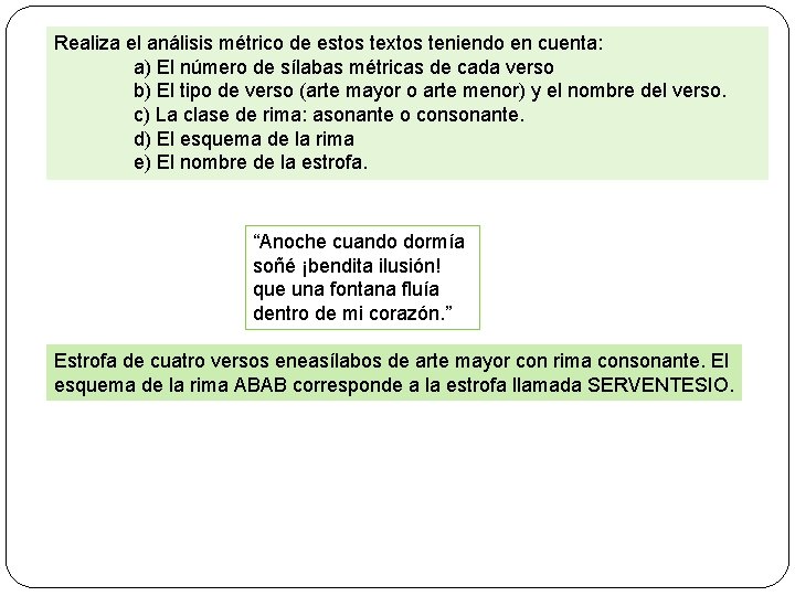 Realiza el análisis métrico de estos textos teniendo en cuenta: a) El número de