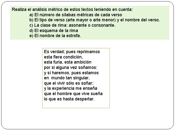 Realiza el análisis métrico de estos textos teniendo en cuenta: a) El número de