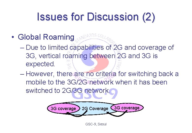 Issues for Discussion (2) • Global Roaming – Due to limited capabilities of 2