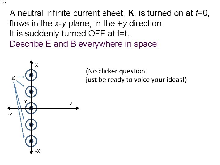11. 5 A neutral infinite current sheet, K, is turned on at t=0, flows