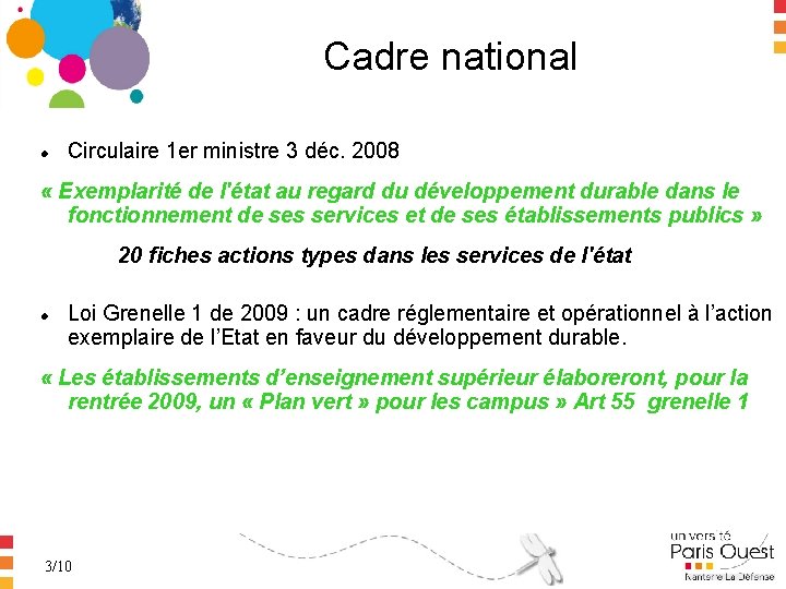 Cadre national Circulaire 1 er ministre 3 déc. 2008 « Exemplarité de l'état au