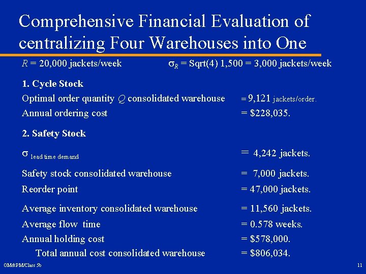 Comprehensive Financial Evaluation of centralizing Four Warehouses into One R = 20, 000 jackets/week