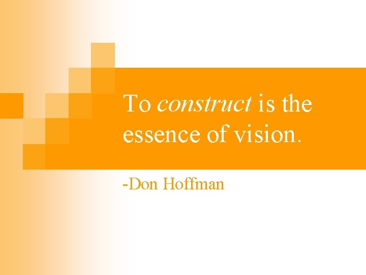 To construct is the essence of vision. -Don Hoffman 