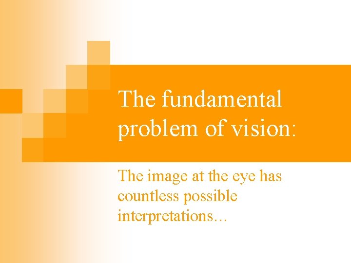 The fundamental problem of vision: The image at the eye has countless possible interpretations…