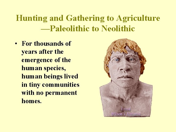 Hunting and Gathering to Agriculture —Paleolithic to Neolithic • For thousands of years after
