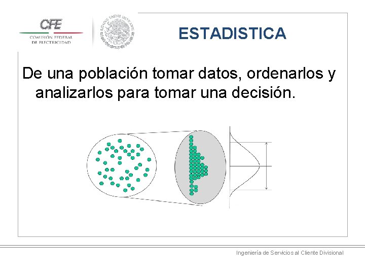 ESTADISTICA De una población tomar datos, ordenarlos y analizarlos para tomar una decisión. Ingeniería