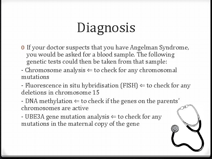 Diagnosis 0 If your doctor suspects that you have Angelman Syndrome, you would be