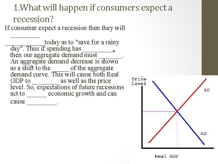 1. What will happen if consumers expect a recession? If consumer expect a recession