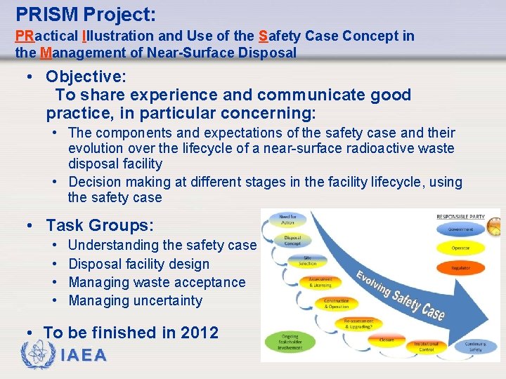 PRISM Project: PRactical Illustration and Use of the Safety Case Concept in the Management