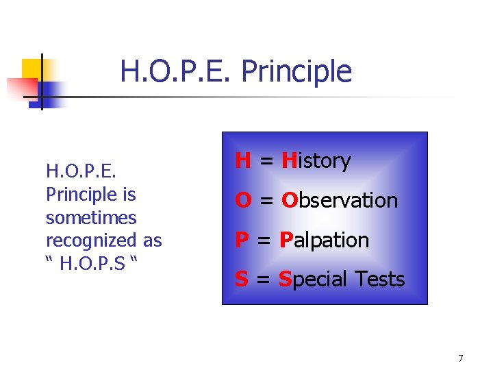 H. O. P. E. Principle is sometimes recognized as “ H. O. P. S