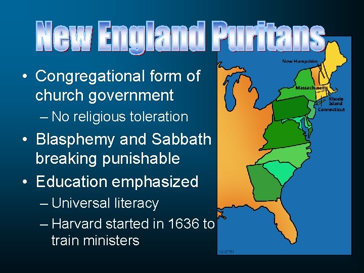 • Congregational form of church government – No religious toleration • Blasphemy and • Congregational form of church government – No religious toleration • Blasphemy and