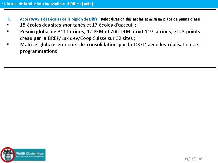  • I. Revue de la situation humanitaire à Diffa : (suite) iii. §