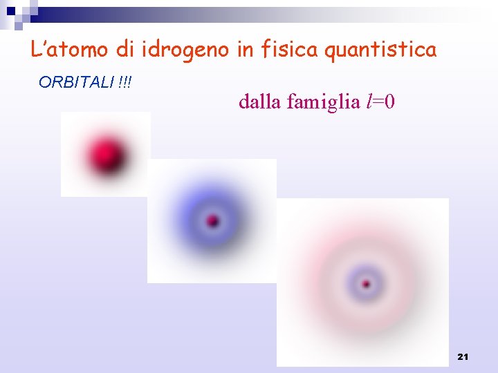 L’atomo di idrogeno in fisica quantistica ORBITALI !!! dalla famiglia l=0 21 