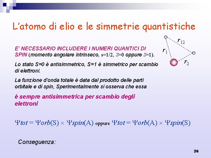 L’atomo di elio e le simmetrie quantistiche r 12 E’ NECESSARIO INCLUDERE I NUMERI