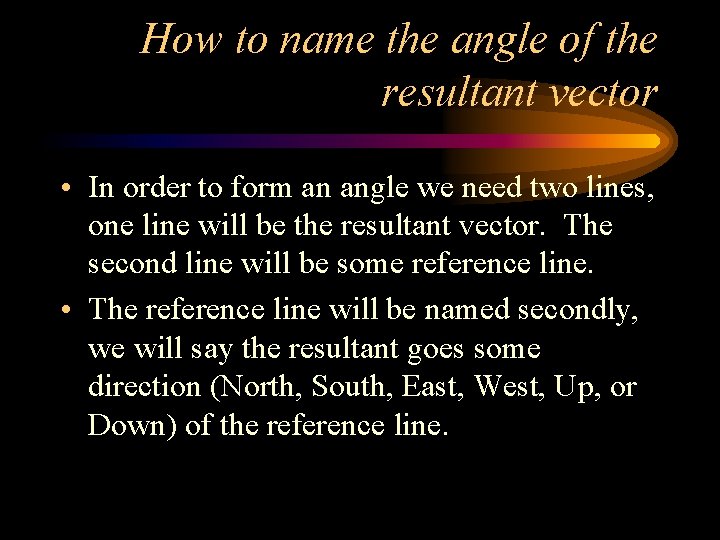 How to name the angle of the resultant vector • In order to form