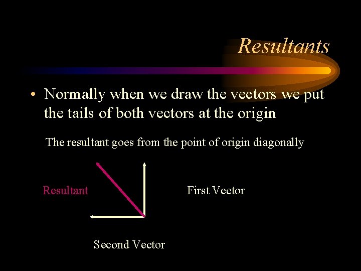 Resultants • Normally when we draw the vectors we put the tails of both