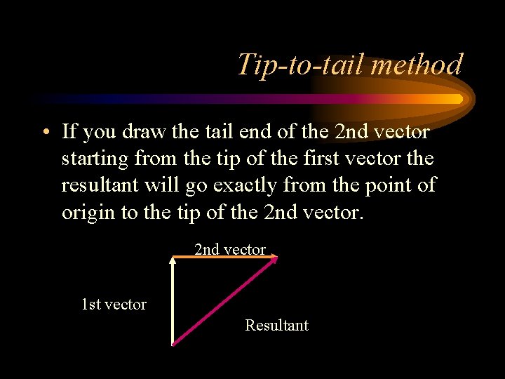 Tip-to-tail method • If you draw the tail end of the 2 nd vector