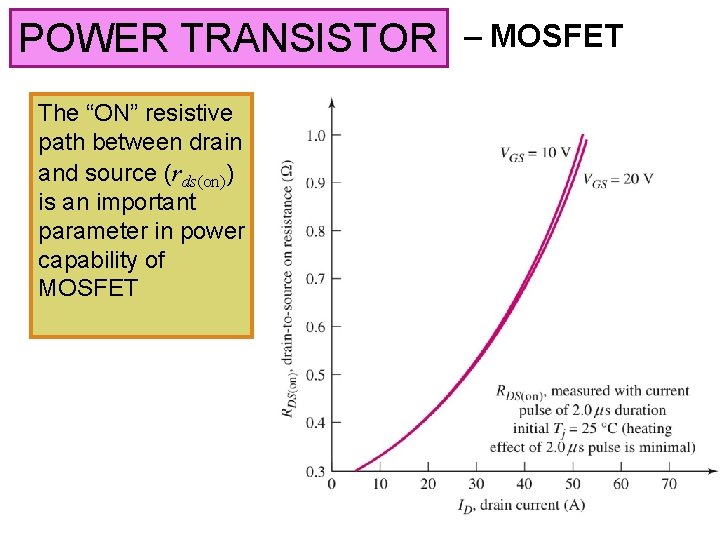 POWER TRANSISTOR The “ON” resistive path between drain and source (rds(on)) is an important