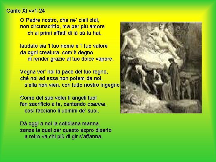 Canto XI vv 1 -24 O Padre nostro, che ne’ cieli stai, non circunscritto,