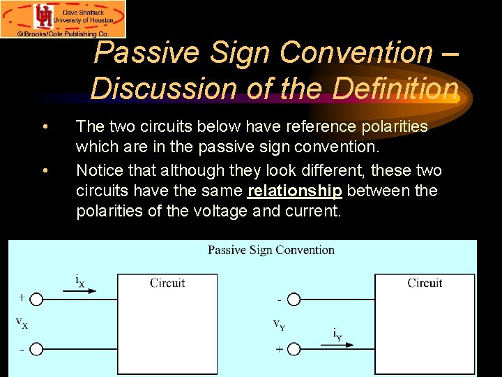 Passive Sign Convention – Discussion of the Definition • • The two circuits below
