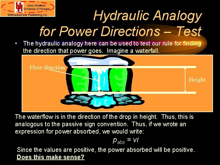 Hydraulic Analogy for Power Directions – Test • The hydraulic analogy here can be