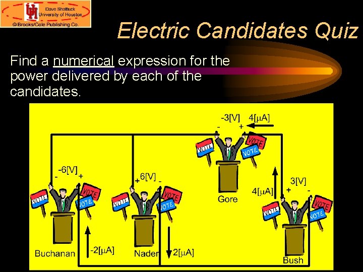 Electric Candidates Quiz Find a numerical expression for the power delivered by each of