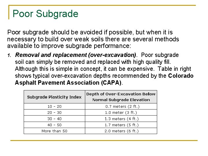 Poor Subgrade Poor subgrade should be avoided if possible, but when it is necessary