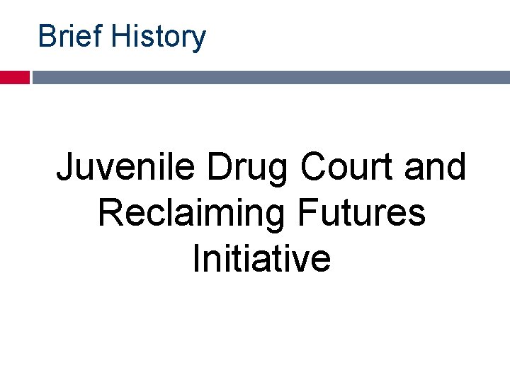Brief History Juvenile Drug Court and Reclaiming Futures Initiative 
