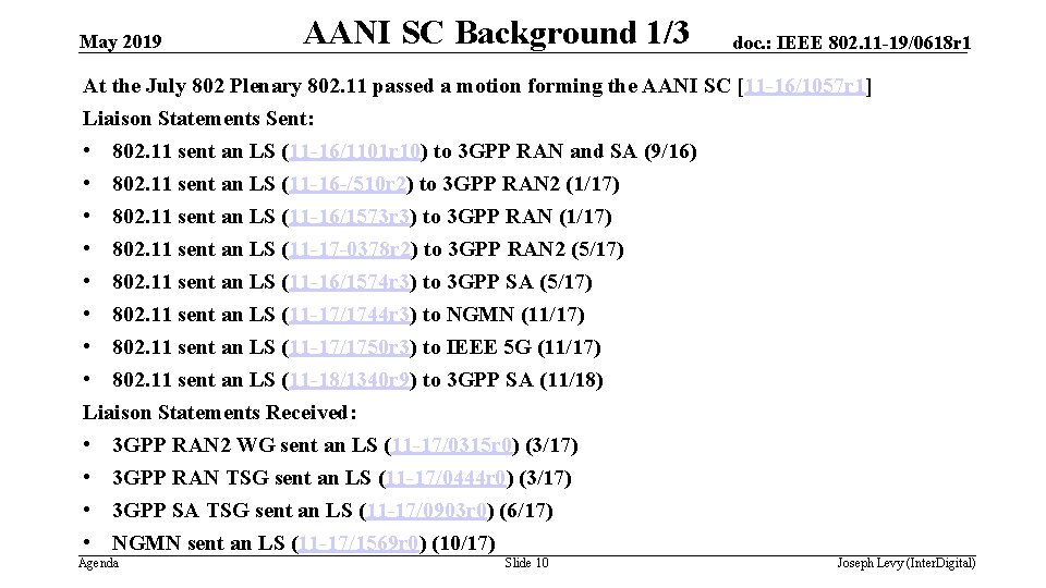 May 2019 AANI SC Background 1/3 doc. : IEEE 802. 11 -19/0618 r 1